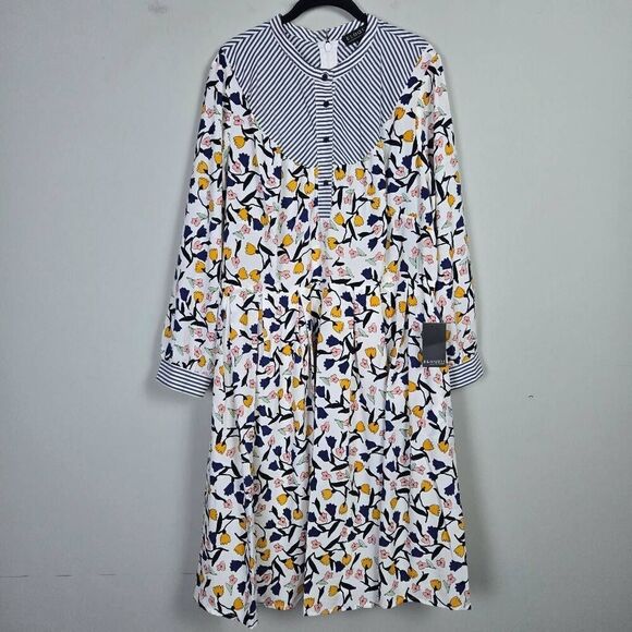 Eloquii Womens Floral Midi Shirt Dress Size 22 Long Sleeve Spring Bloomcore NWT - Picture 1 of 10